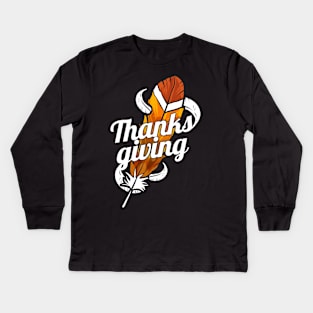 Beautiful Turkey Feather Thanksgiving Kids Long Sleeve T-Shirt